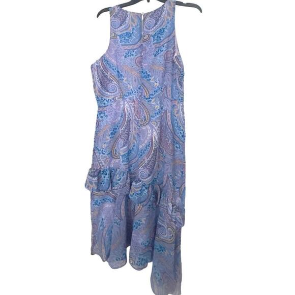 SAM EDELMAN NWT Blue Paisley Print Asymmetrical Ruffle Midi
Dress Size 12 - Picture 5 of 12